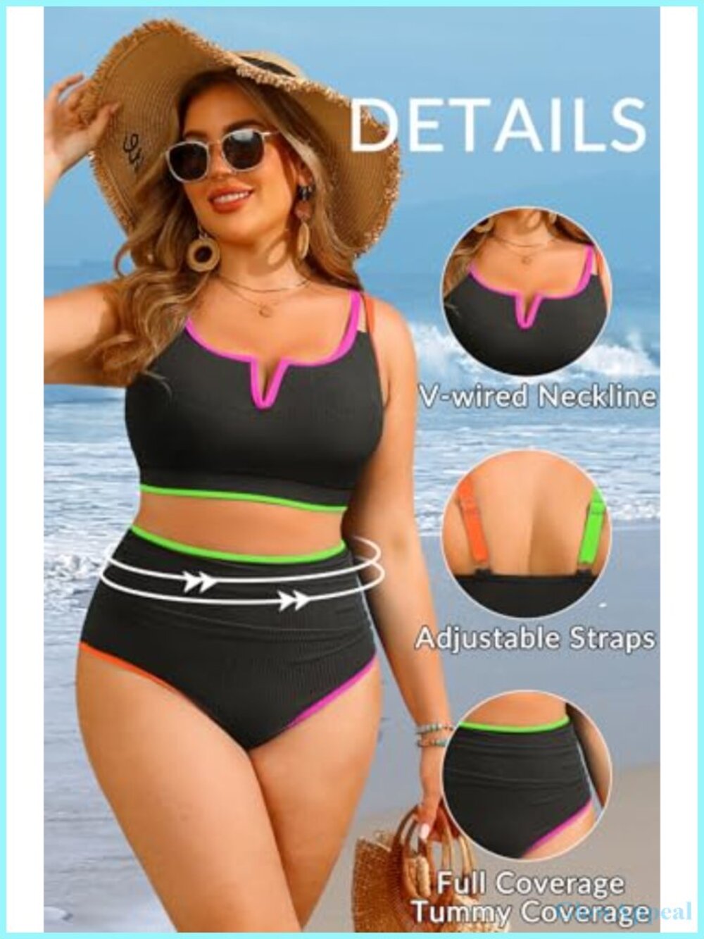 Plus Size High Waisted Ribbed Tummy Control Bikini Set - Picture 2 of 5